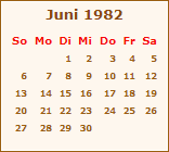 Kalender Juni 1982