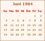 Kalender Juni 1984