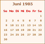 Kalender Juni 1984