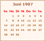 Kalender Juni 1987