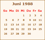 Kalender Juni 1988