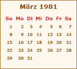 Kalender Mrz 1981