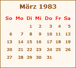 Kalender März 1983