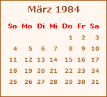 Kalender März 1984