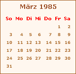 Kalender Mrz 1984