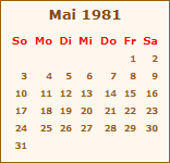 Kalender Mai 1981