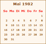 Kalender Mai 1982