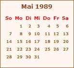 Kalender Mai 1989
