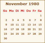 Kalender November 1980