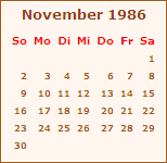 Kalender November 1986