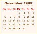 Kalender November 1989