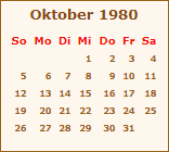 Kalender Oktober 1980