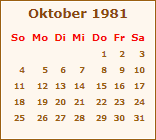 Kalender Oktober 1981