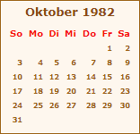 Kalender Oktober 1982