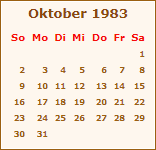 Kalender Oktober 1983