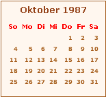 Kalender Oktober 1987