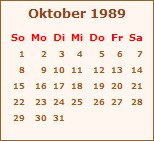 Kalender Oktober 1989