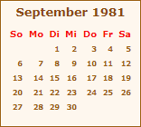 Kalender September 1981