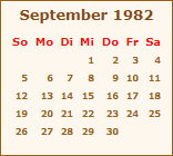 Kalender September 1982