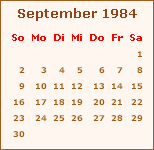 Kalender September 1984