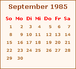 Kalender September 1984