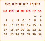 Kalender September 1989