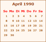 Kalender April 1990