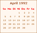 Kalender April 1992