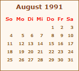 Kalender August 1991