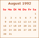 Kalender August 1992