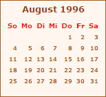 Kalender August 1996