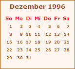 Kalender Dezember 1996