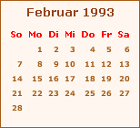 Kalender Februar 1993