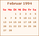 Kalender Februar 1994