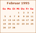 Kalender Februar 1995