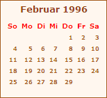 Kalender Februar 1996