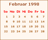 Kalender Februar 1998