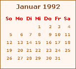 Kalender Januar 1992