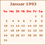 Kalender Januar 1993