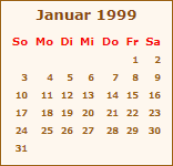 Kalender Januar 1999