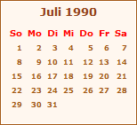 Kalender Juli 1990