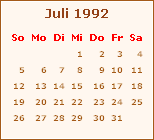Kalender Juli 1992