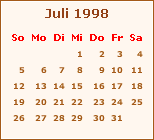 Kalender Juli 1998