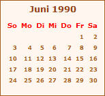 Kalender Juni 1990