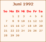 Kalender Juni 1992