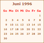 Kalender Juni 1996