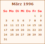 Kalender März 1996