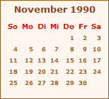 Kalender November 1990