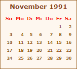 Kalender November 1991