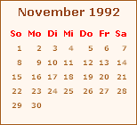 Kalender November 1992